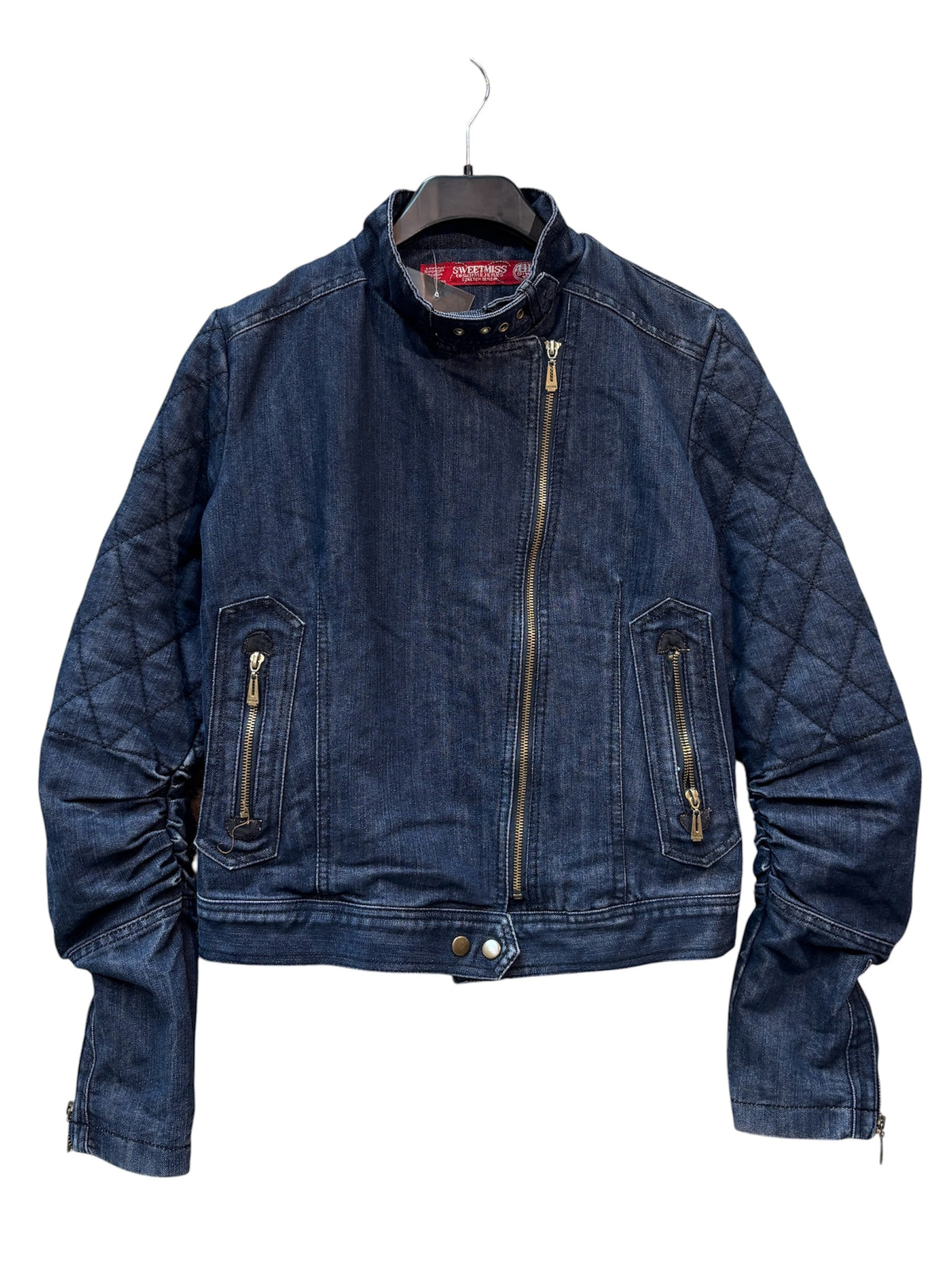 Sweetmiss Y2K Asymmetric Zip Denim Moto Jacket