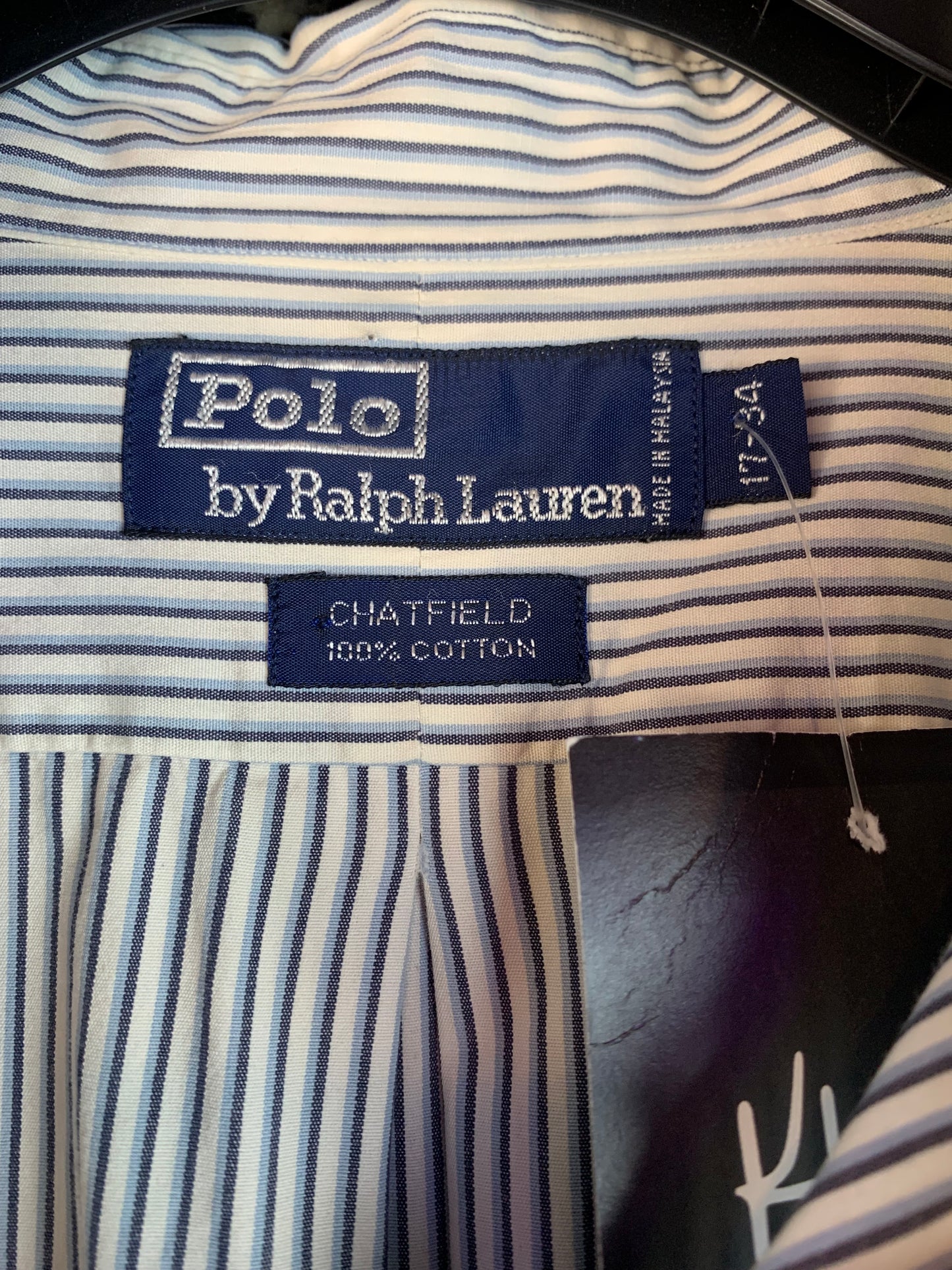 Men’s Vintage Polo Ralph Lauren Blue White Striped Button-Up Shirt