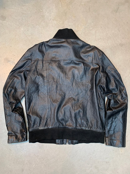 Bruno Banani Black Leather Zip Up Jacket