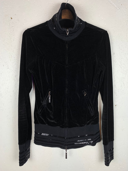 Fracomina Black Velvet Zip-Up Hoodie