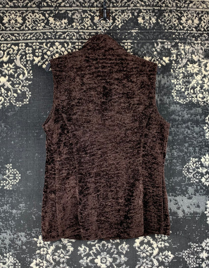 Womens Y2K Dark Brown Furry Zip Up Vest