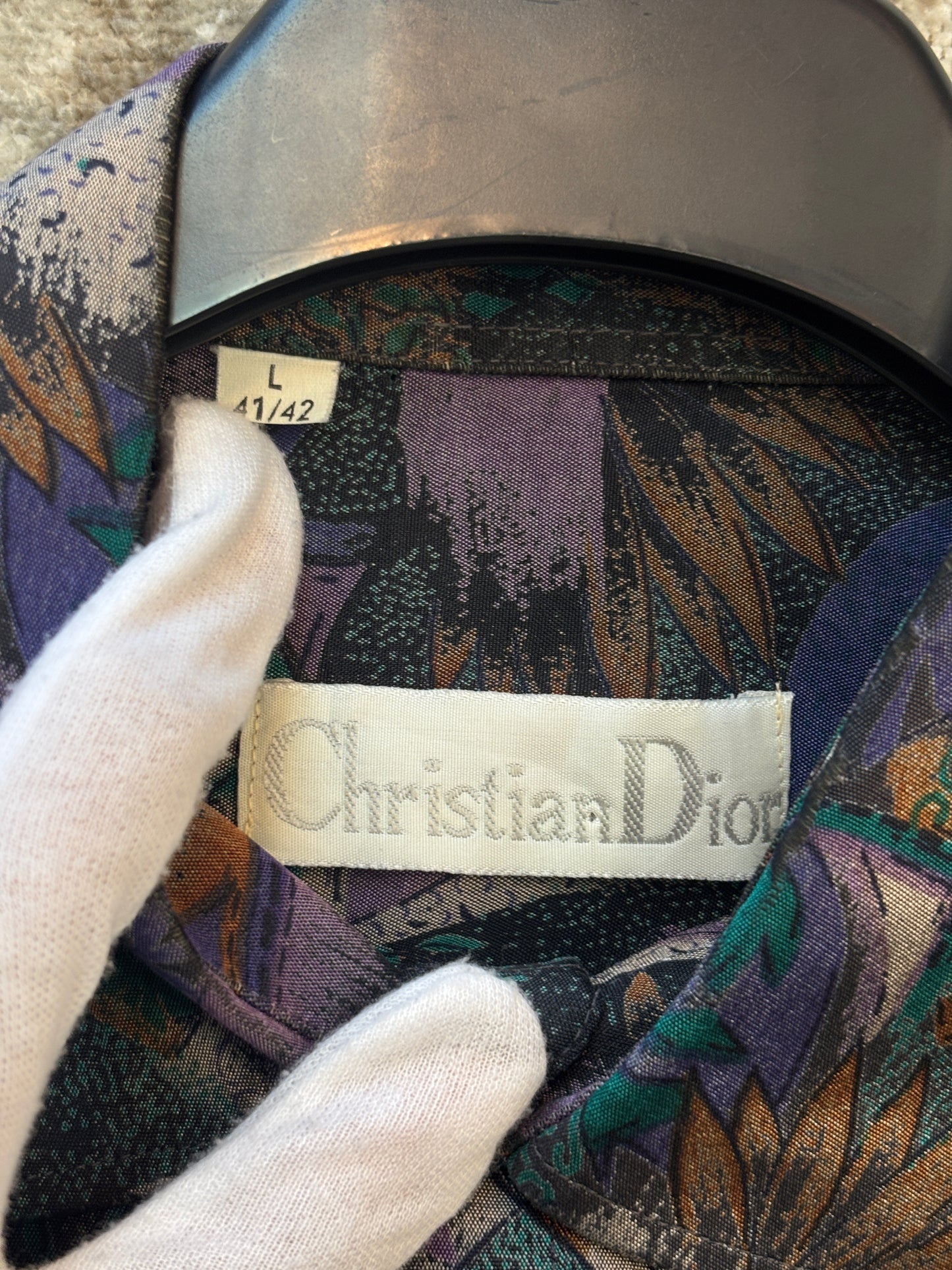 Mens Vintage Christian Dior 100% Silk Button Up Shirt