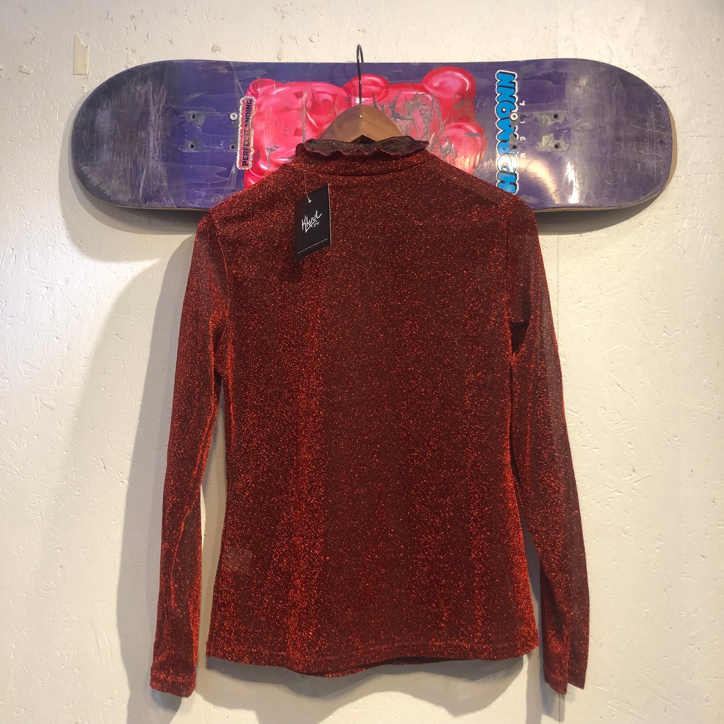 Vintage Rust Red Glitter Turtleneck Top