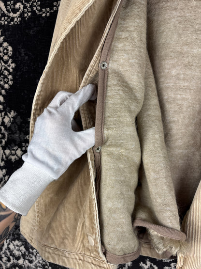 Women's Y2K Beige Corduroy Jacket with Faux Fur Trim