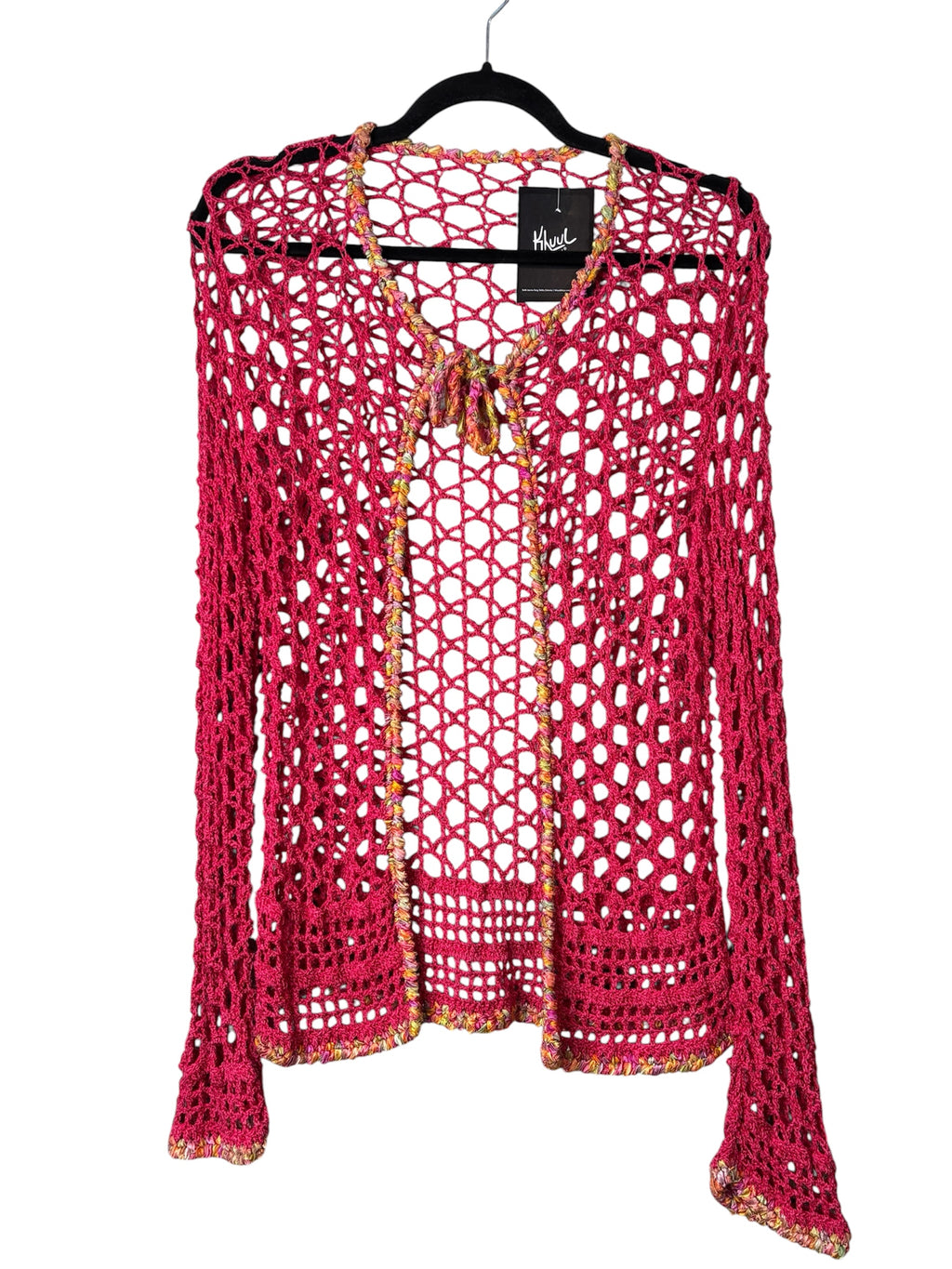 Y2K Crochet Open-Knit Tie-Front Cardigan
