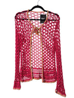 Y2K Crochet Open-Knit Tie-Front Cardigan