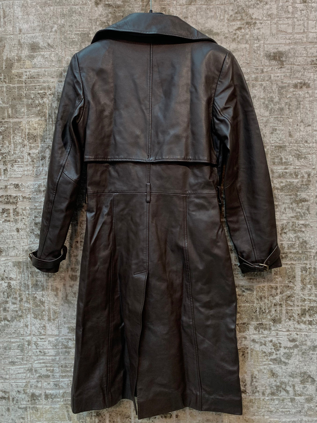 Analogia Double-Breasted Leather Trench Coat
