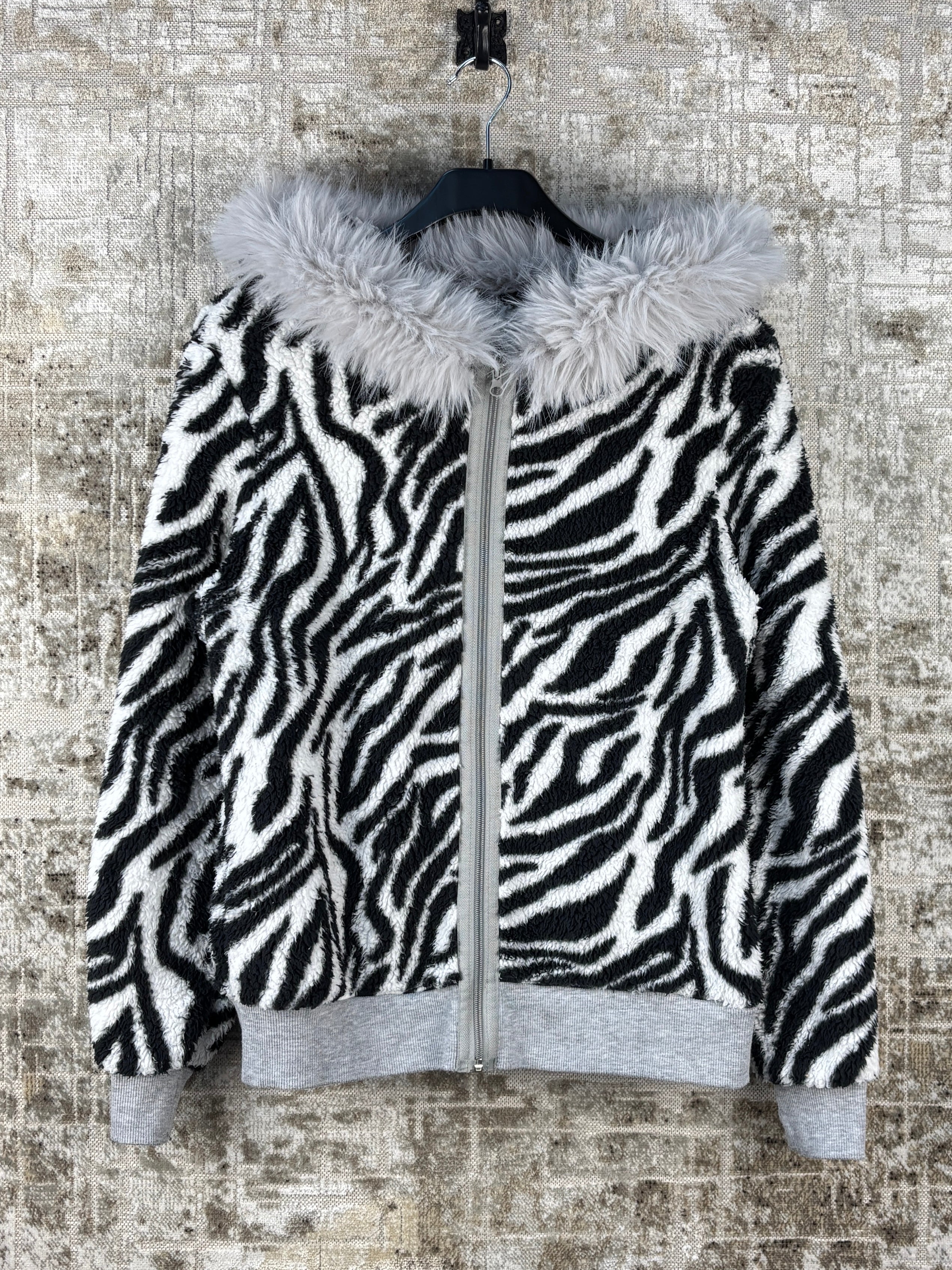 Unisex Y2K Zebra Print Faux Fur Hoodie – Khuul