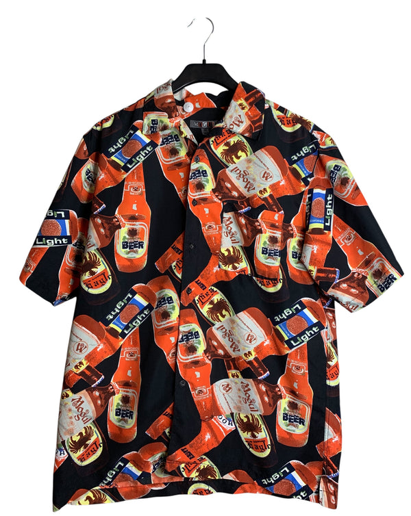 Mogul Beer Bottle Print Short Sleeve Shirt