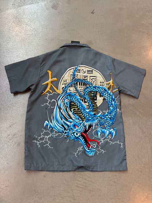Mens Y2K Gondel Trading Tribal Button Up T-Shirt