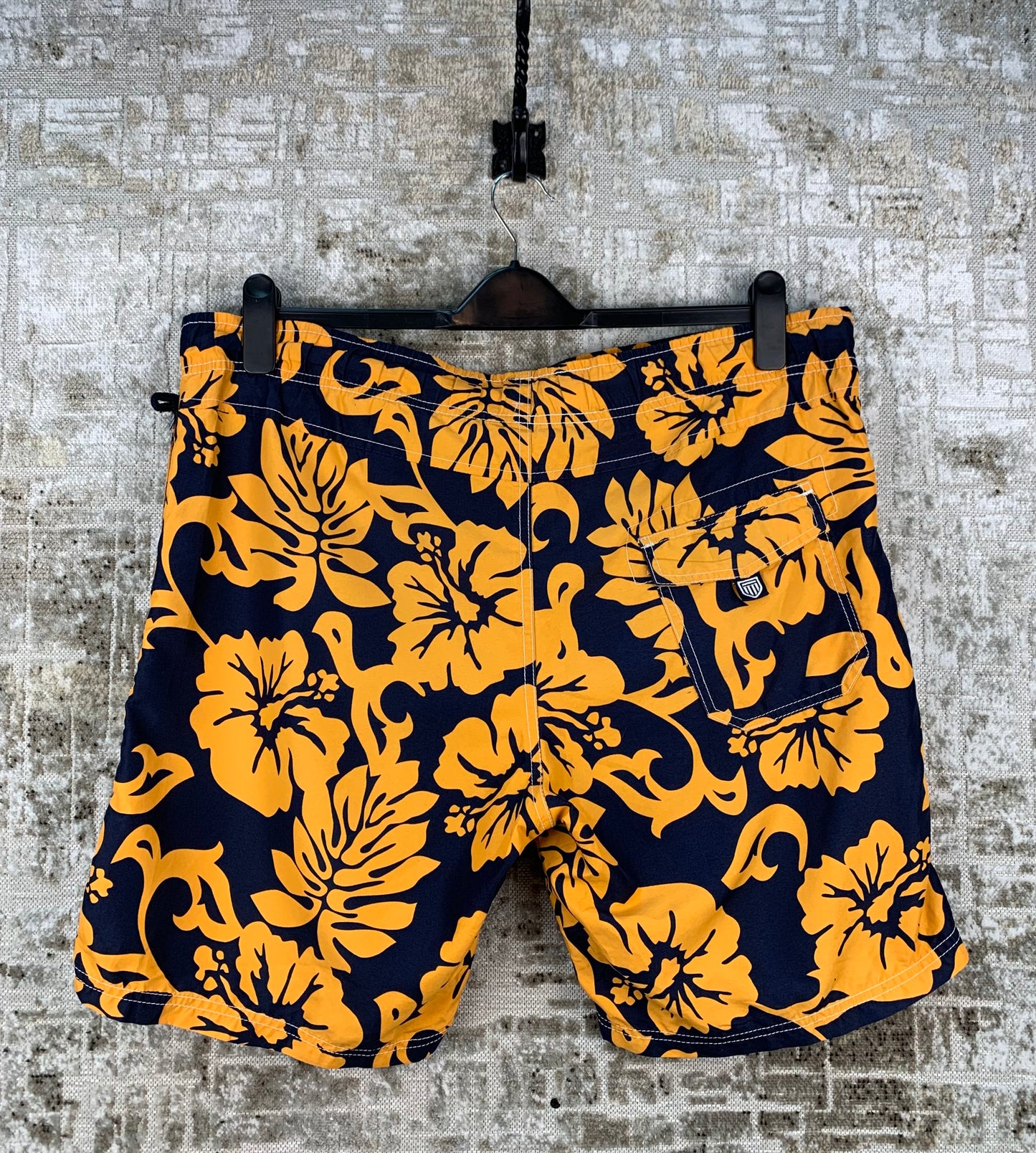 Mens Basefield Navy Orange Floral Swim Surf Shorts