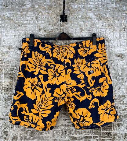 Mens Basefield Navy Orange Floral Swim Surf Shorts