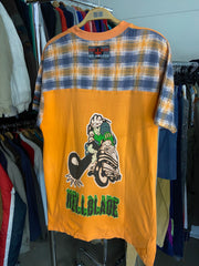 Vintage Bad+Mad Short Sleeve Shirt Orange Big Print Mens M