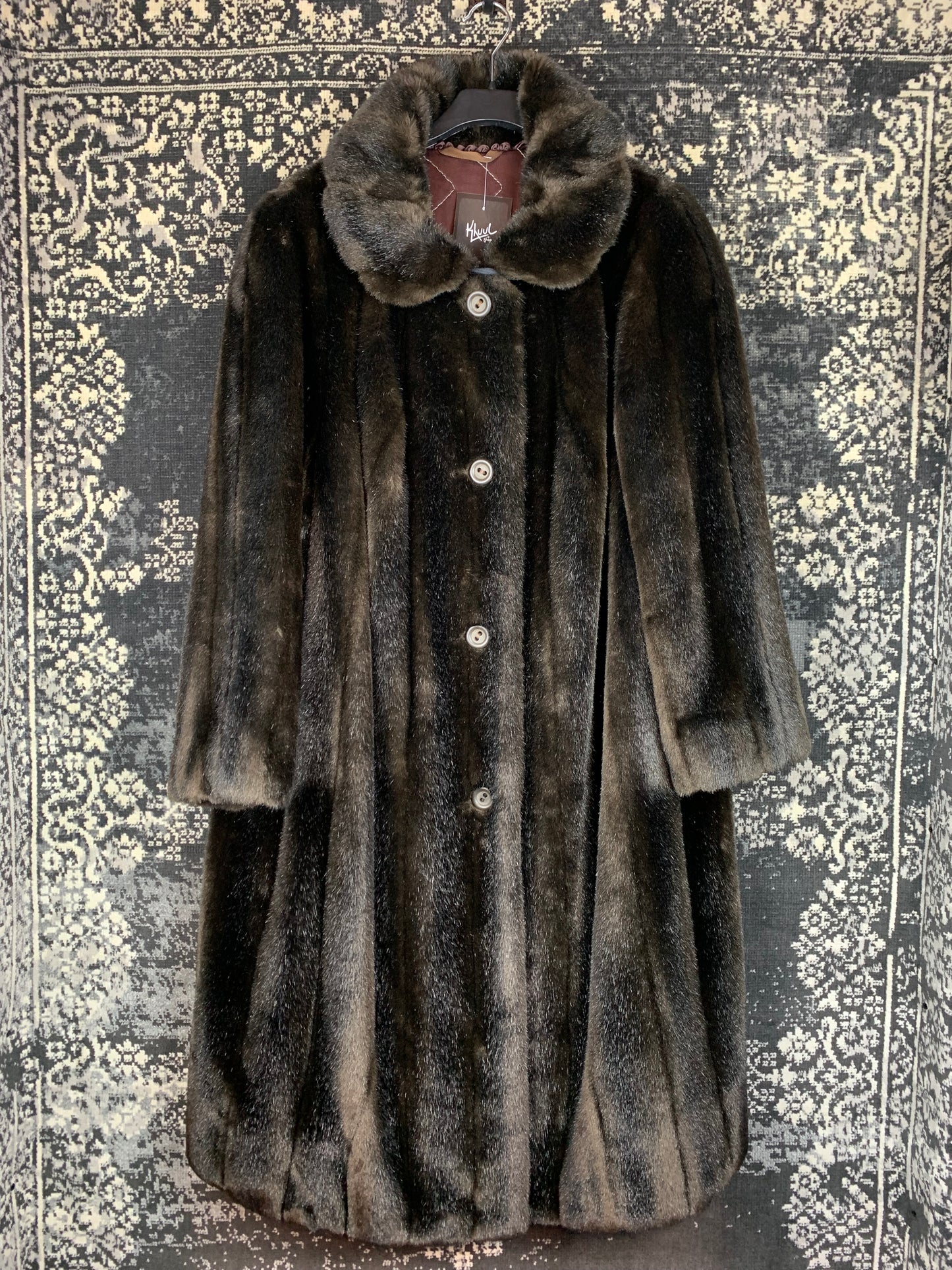 Vintage Dark Brown Faux Fur Long Coat