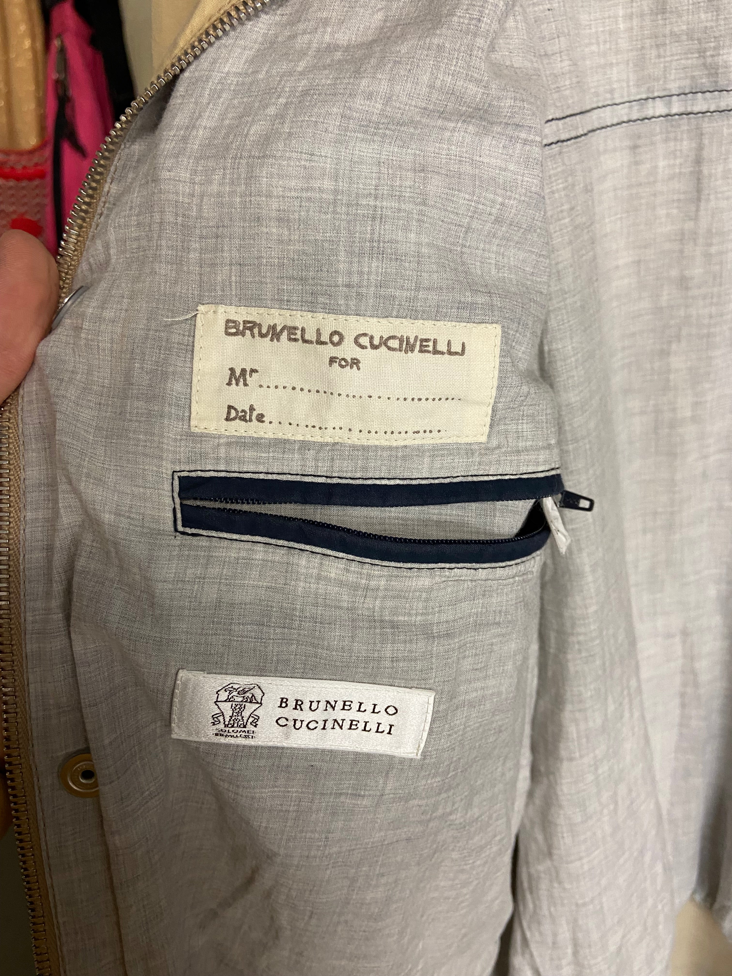 Vintage Brunello Cucinelli Beige Bomber Jacket Mens L Luxury
