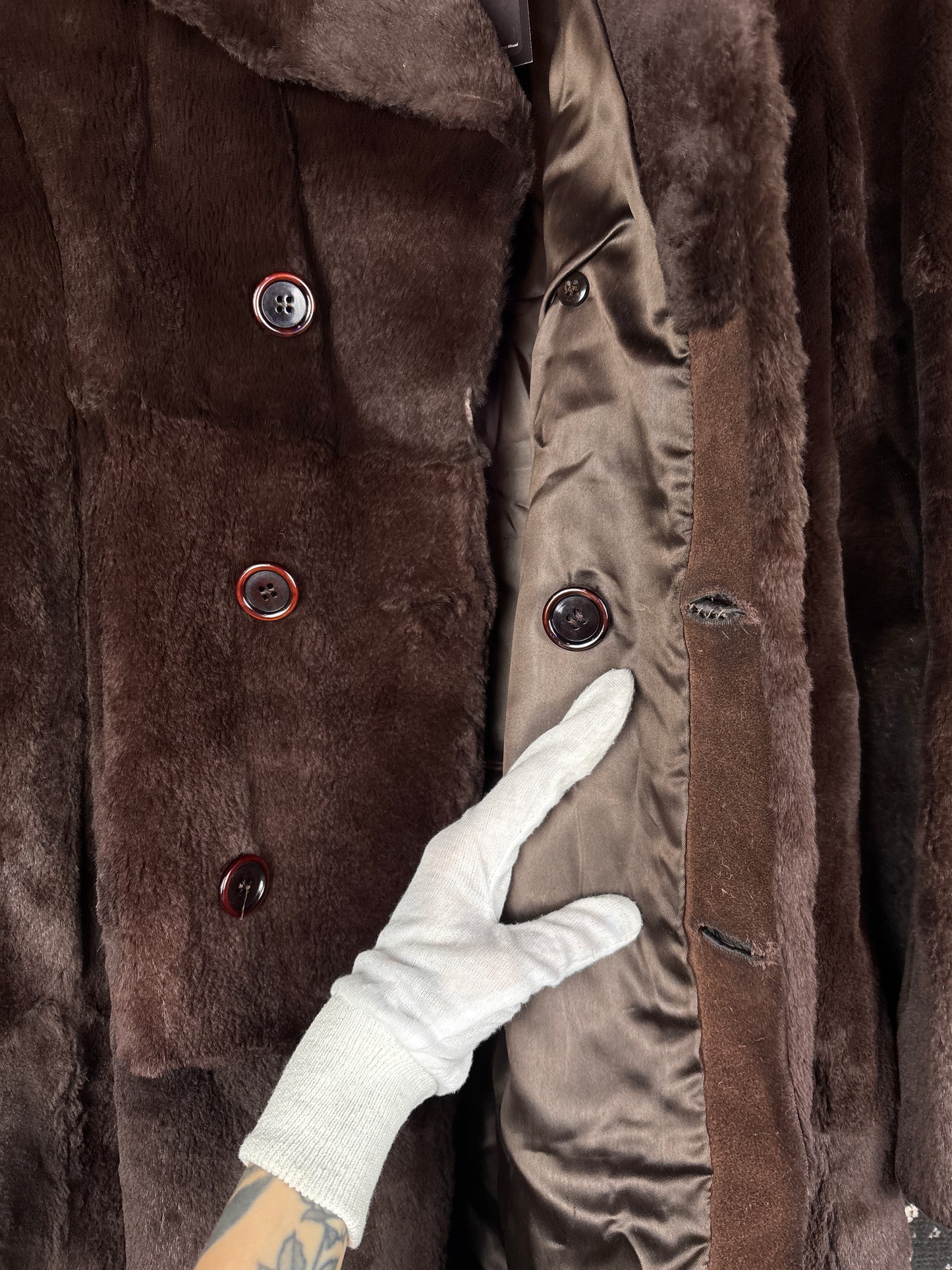 Women's Vintage Dark Brown Buttoned Genuine Sheared Mink Fur Coat