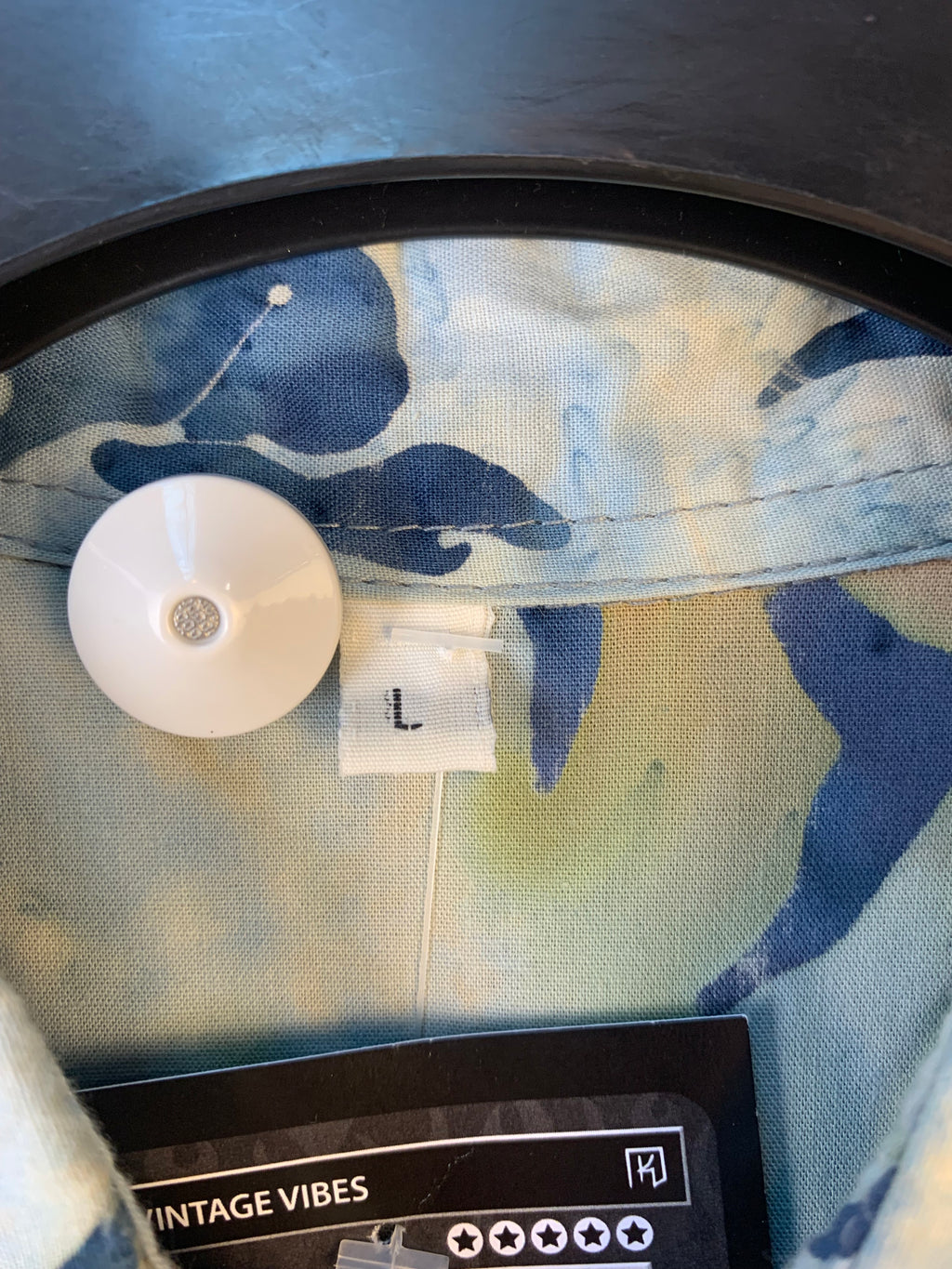 Mens Y2K Fish Print Blue Beige Button Up Shirt