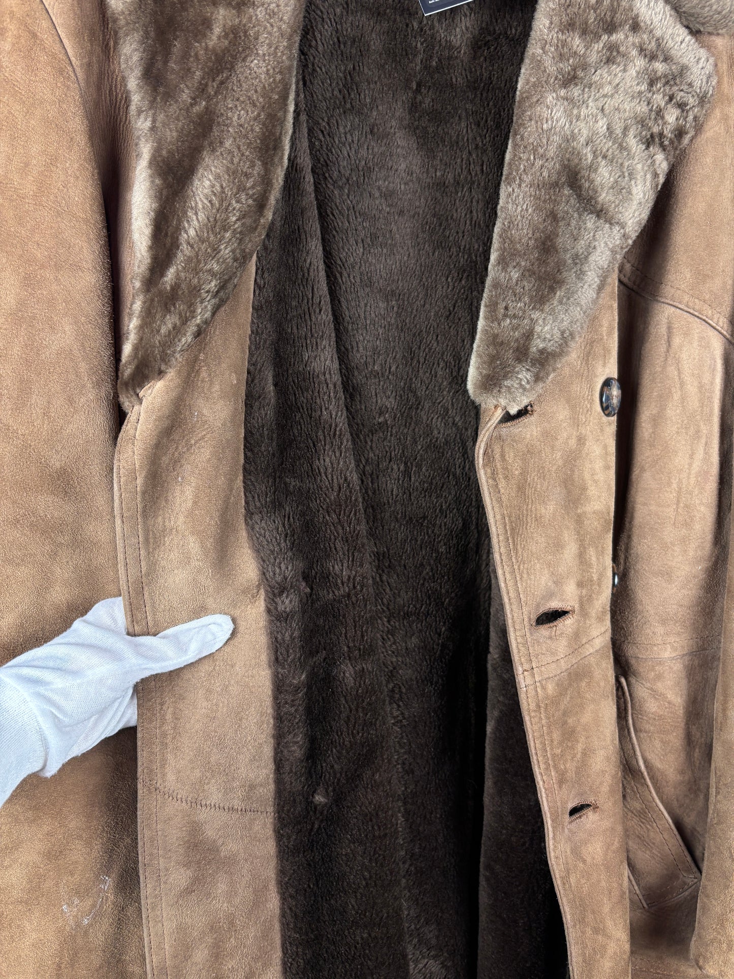 Women's Y2K Vintage Brown Faux Suede Long Coat with Soft Faux Fur Trim