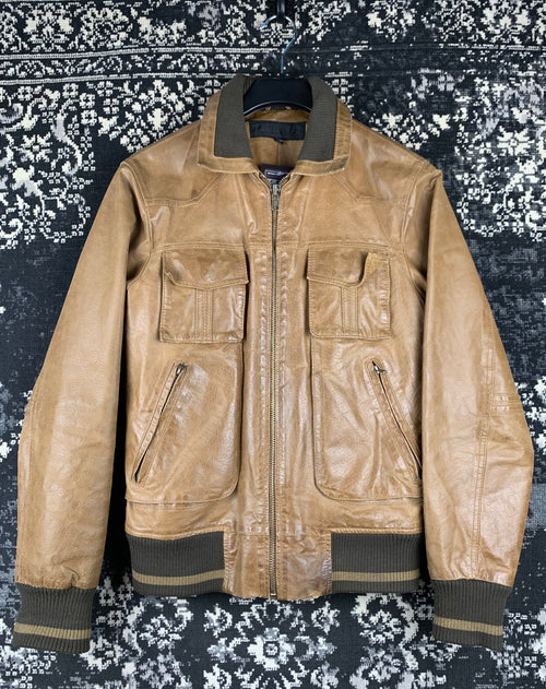 Men's Vintage Brown Leather Bomber Jacket