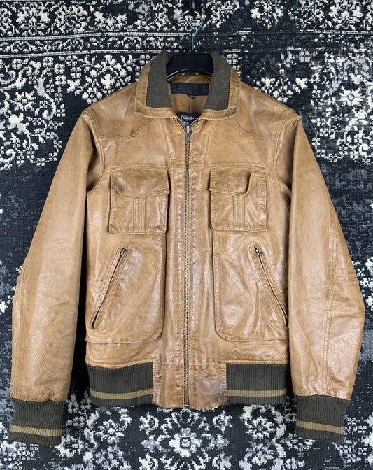 Men's Vintage Brown Leather Bomber Jacket