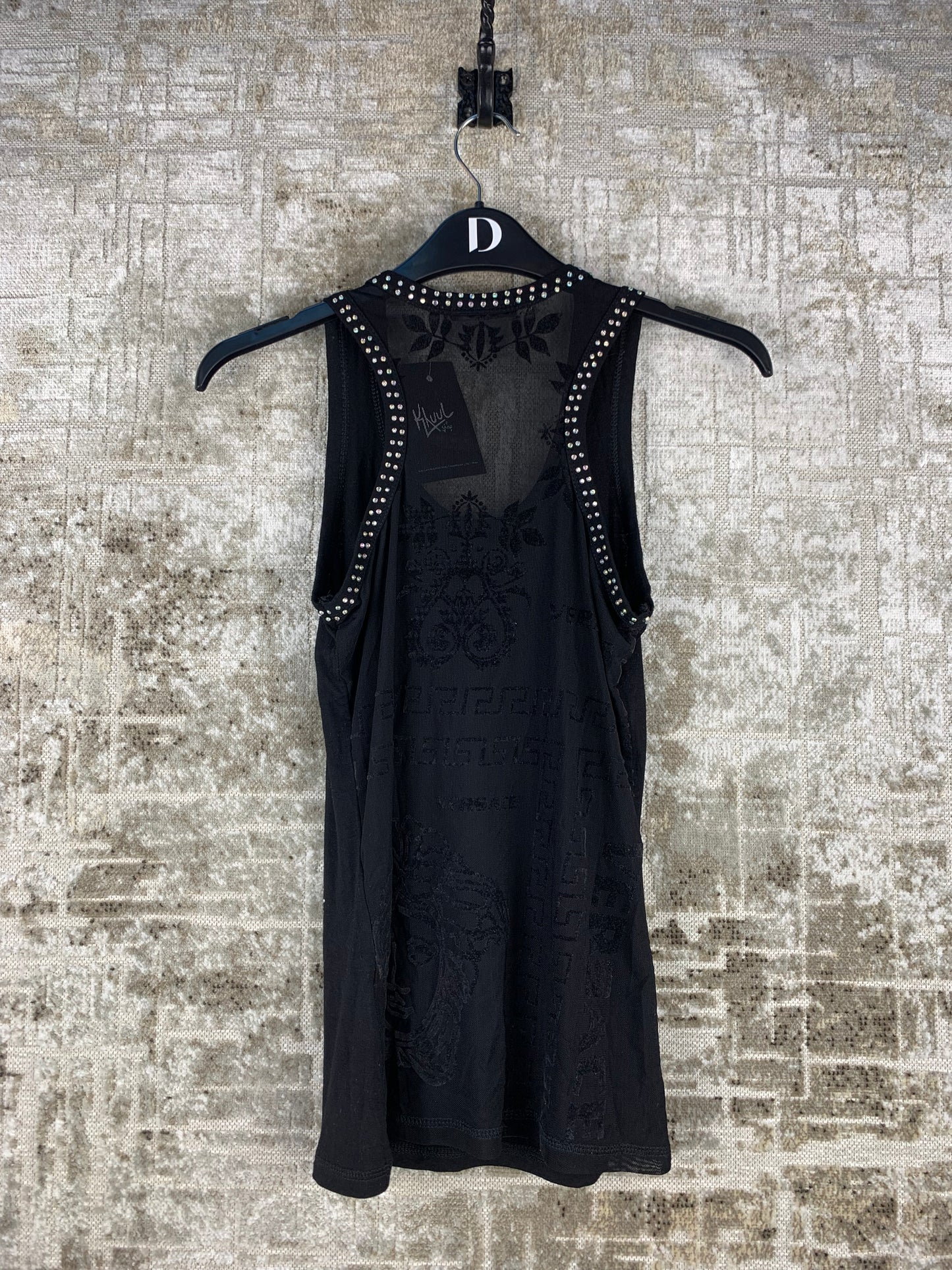 Womens Y2K Versace Black Medusa Rhinestone Tank Top