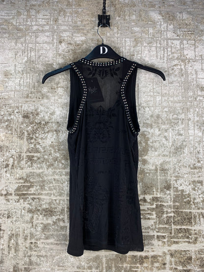Womens Y2K Versace Black Medusa Rhinestone Tank Top