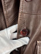 Women's Vintage Dark Brown Genuine Leather Belted Coat