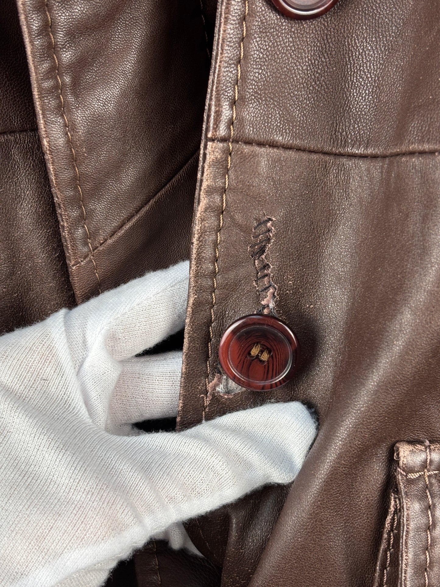 Women's Vintage Dark Brown Genuine Leather Belted Coat