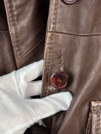 Women's Vintage Dark Brown Genuine Leather Belted Coat