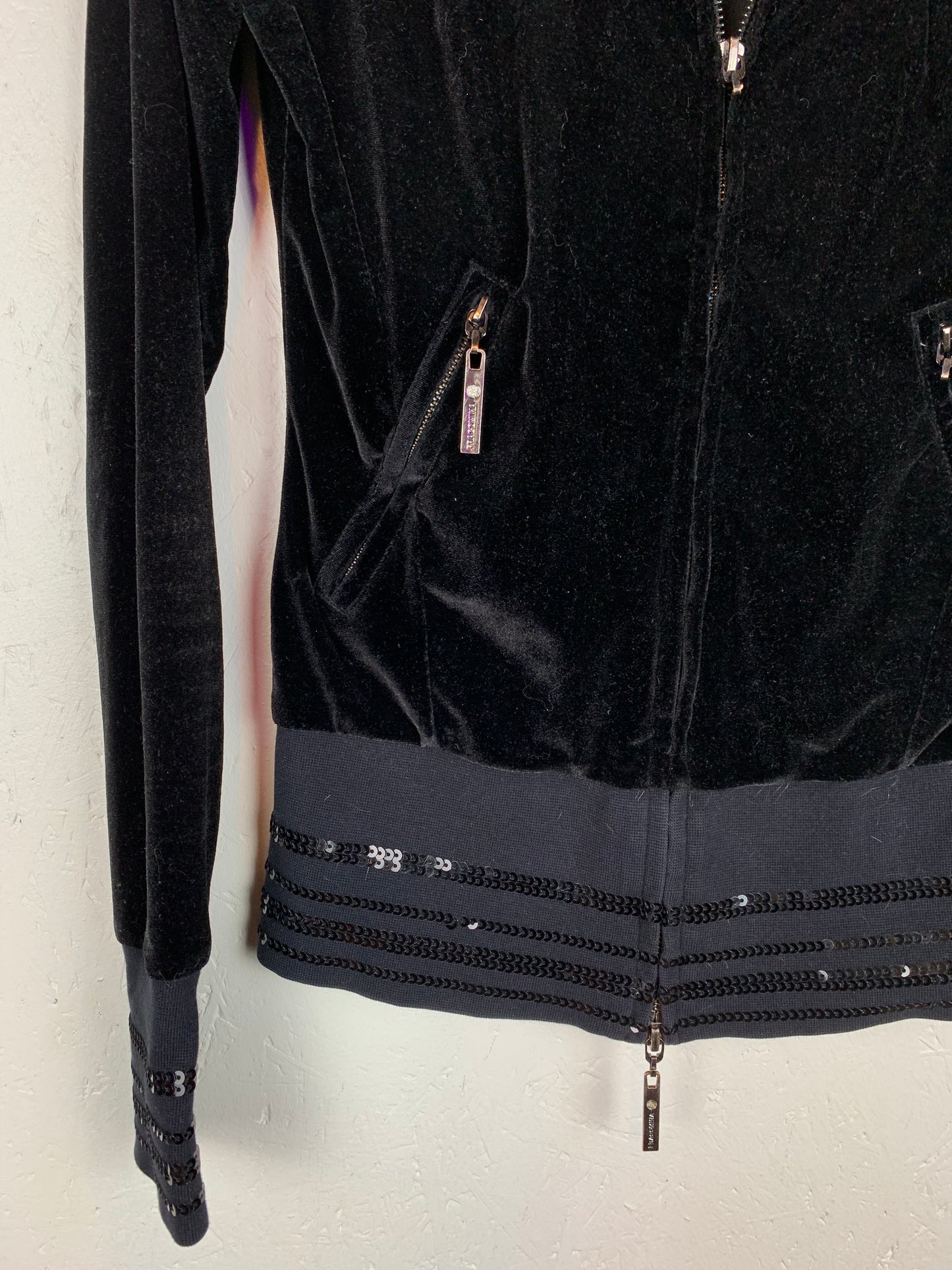 Fracomina Black Velvet Zip-Up Hoodie