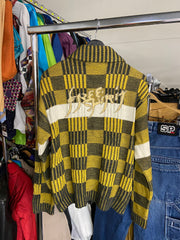 Vintage Kingston Sweater Yellow Y2K Style Mens M Big Logo Cotton Zip Up