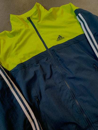 Vintage Adidas Neon Yellow and Navy Blue Colorblock Track Jacket
