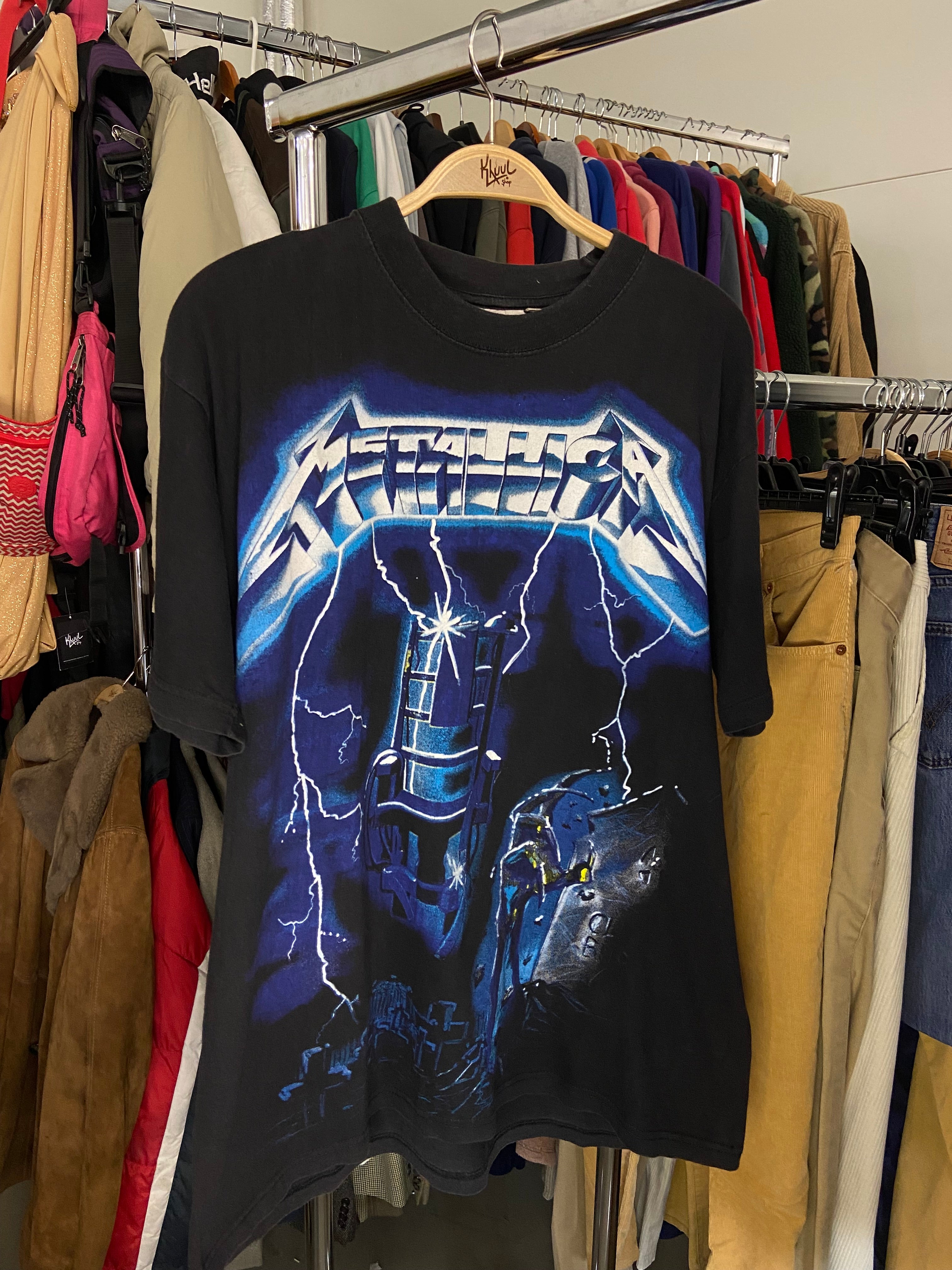 Vintage Metallica Short Sleeve Shirt Black Big Print Ride The Lightning XL Mens
