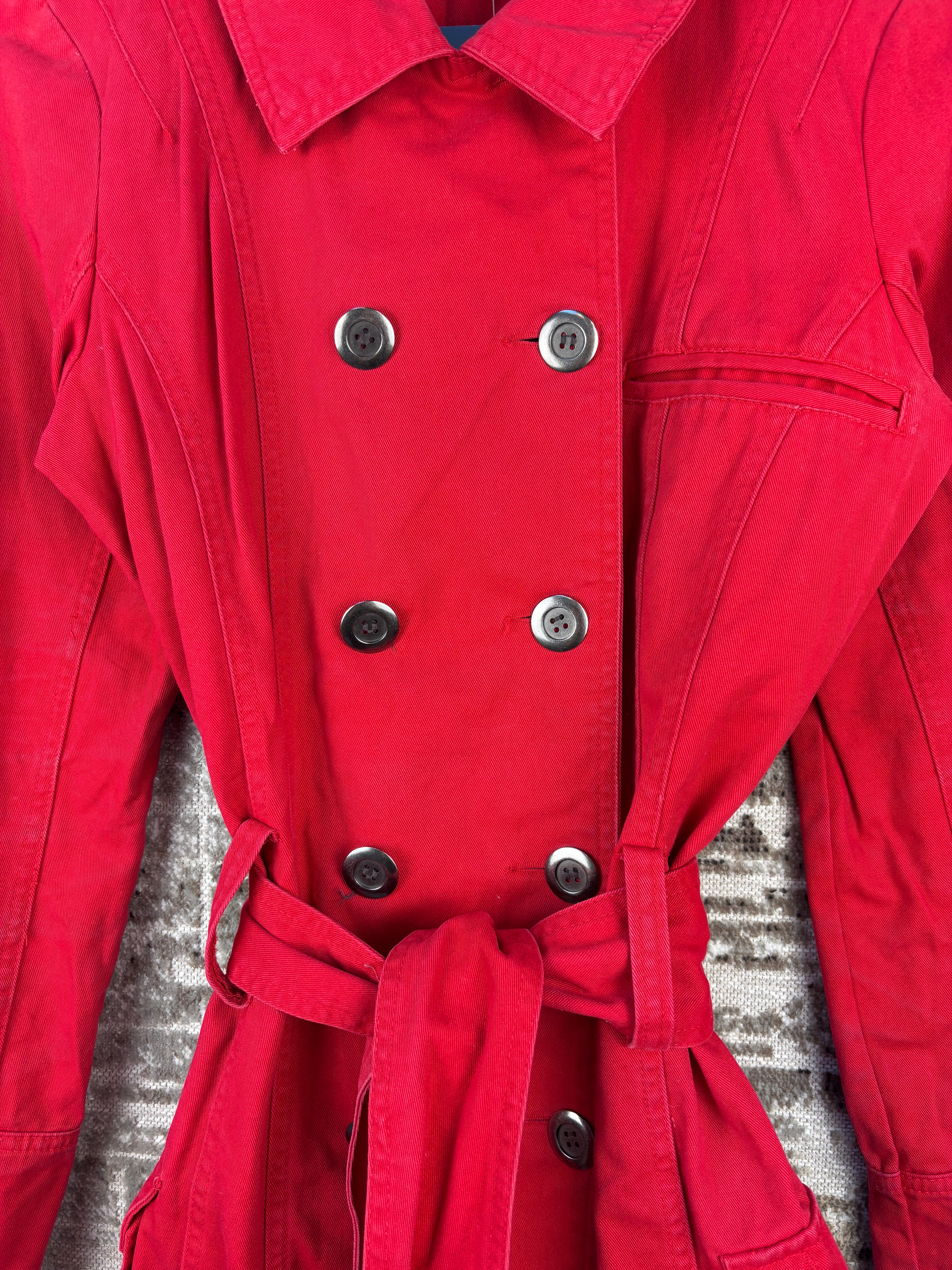 Womens ONLY Red Belted Button Up Jacket