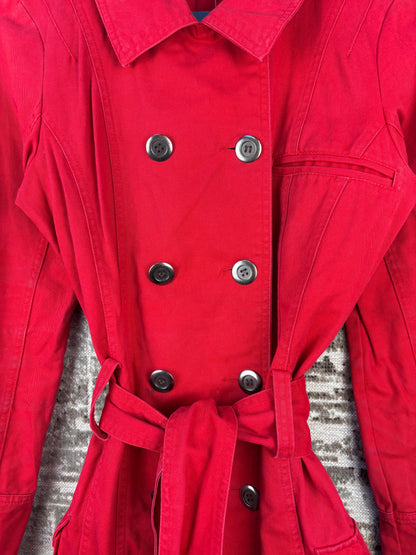 Womens ONLY Red Belted Button Up Jacket