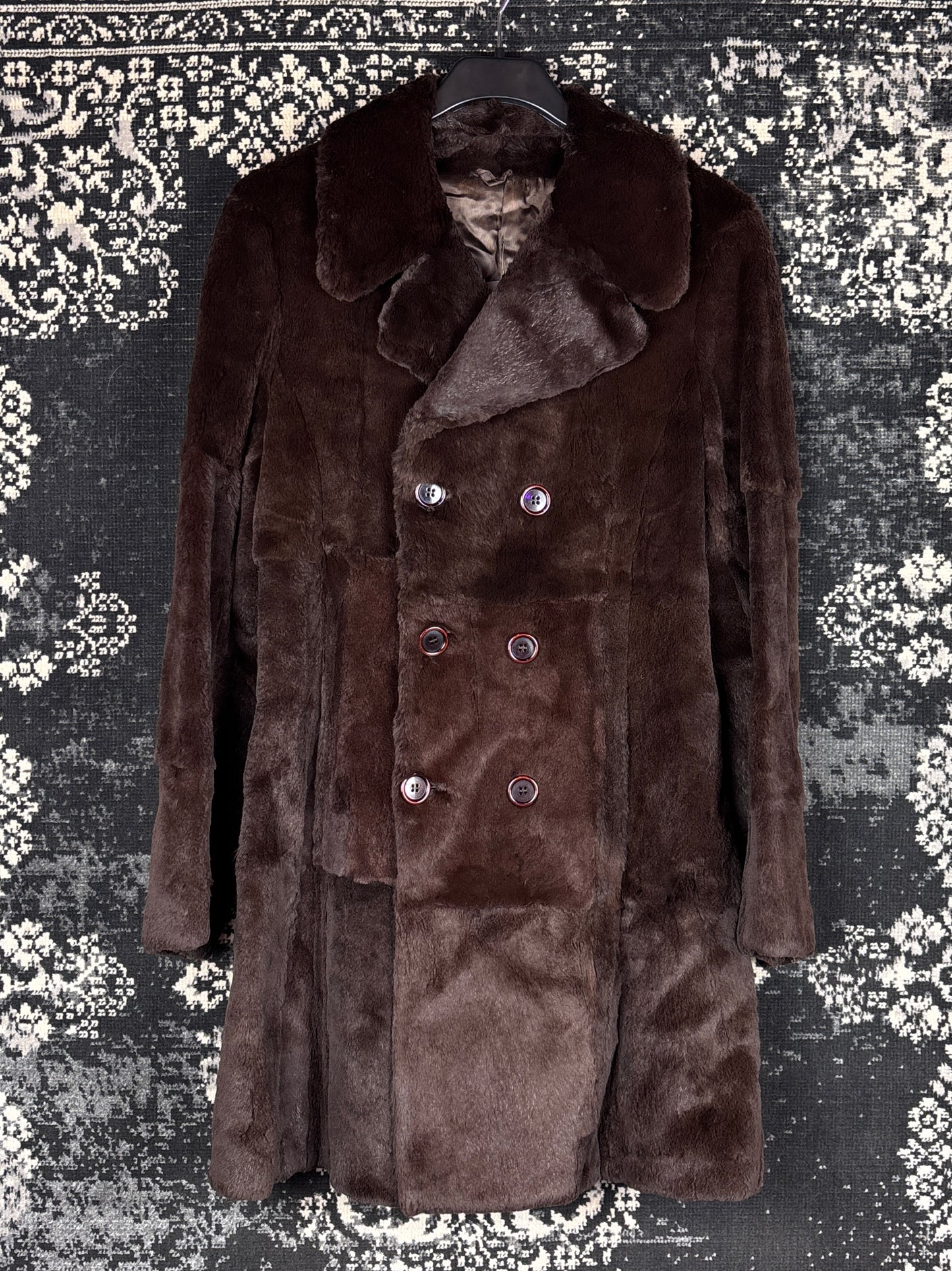Women's Vintage Dark Brown Buttoned Genuine Sheared Mink Fur Coat