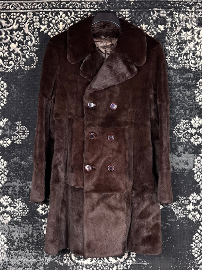 Women's Vintage Dark Brown Buttoned Genuine Sheared Mink Fur Coat