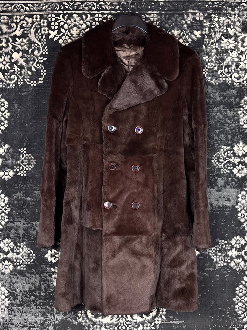 Women's Vintage Dark Brown Buttoned Genuine Sheared Mink Fur Coat