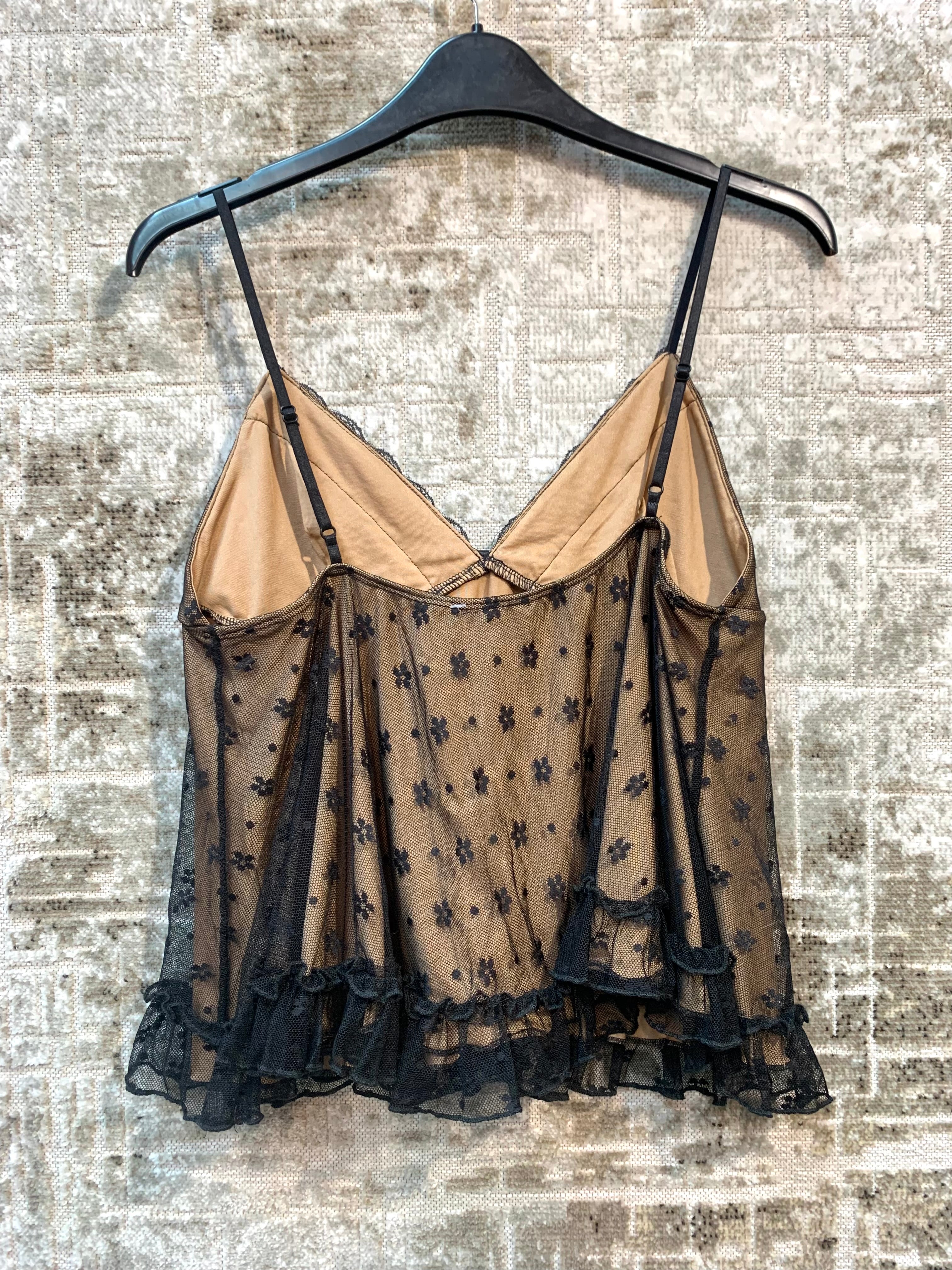 Cider Floral Mesh Ruffle Cami Top