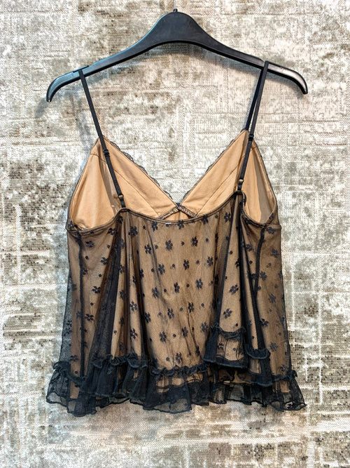 Cider Floral Mesh Ruffle Cami Top