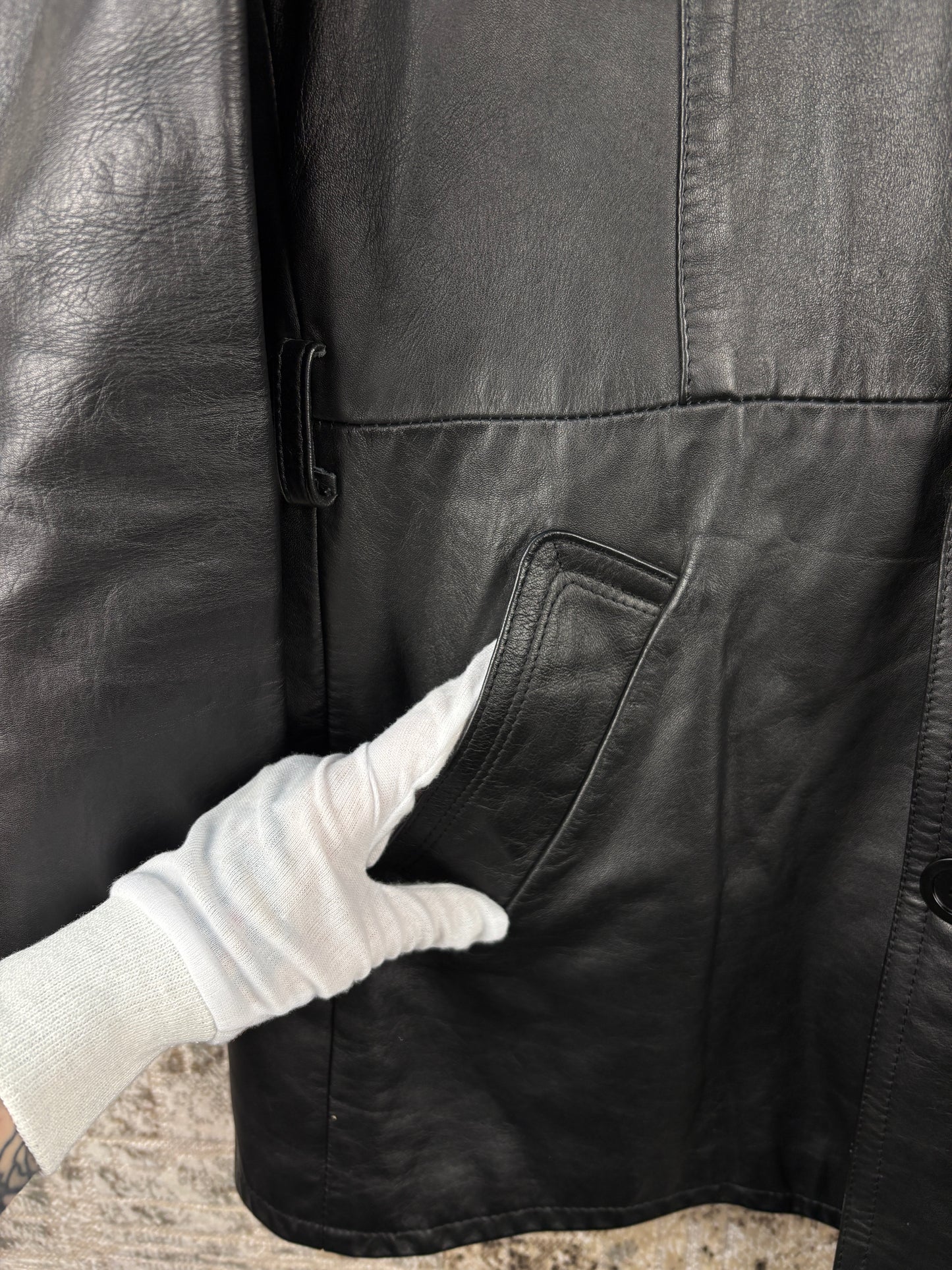 Vintage Unisex Black Genuine Leather Coat