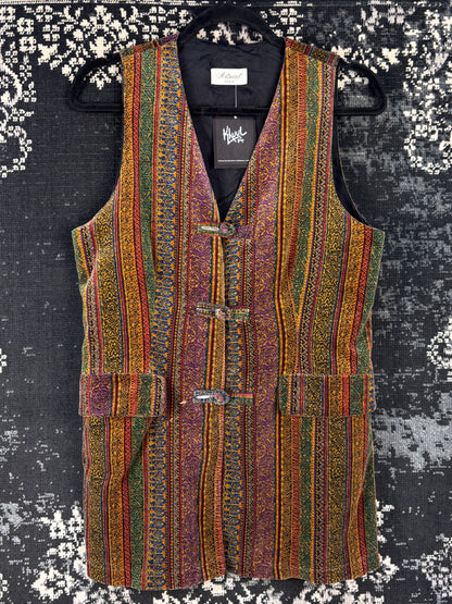 Multicolor Patterned Hippie Style Velvet Vest