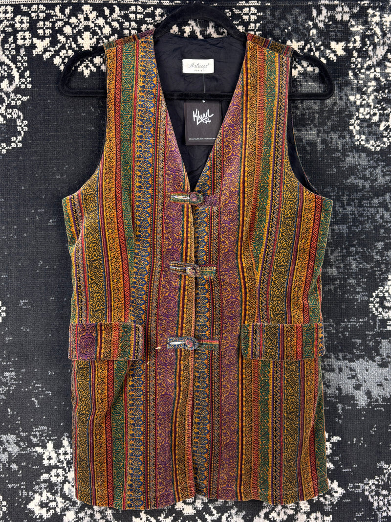 Multicolor Patterned Hippie Style Velvet Vest