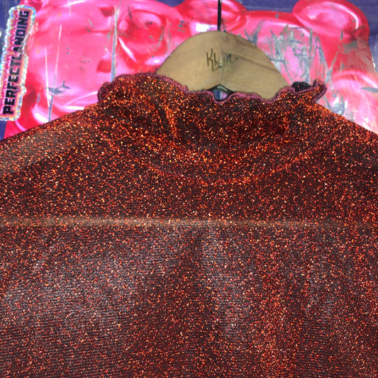 Vintage Rust Red Glitter Turtleneck Top