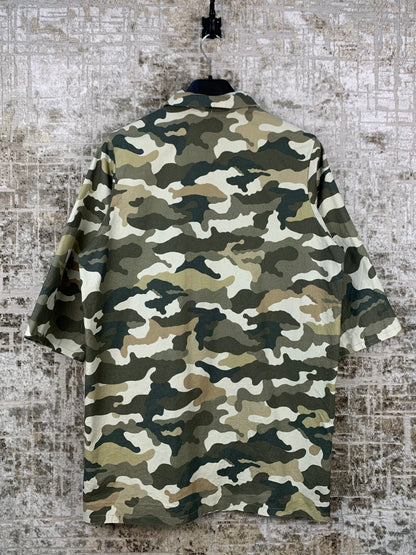 Army Pattern Mid Sleeve Zip Up Shirt