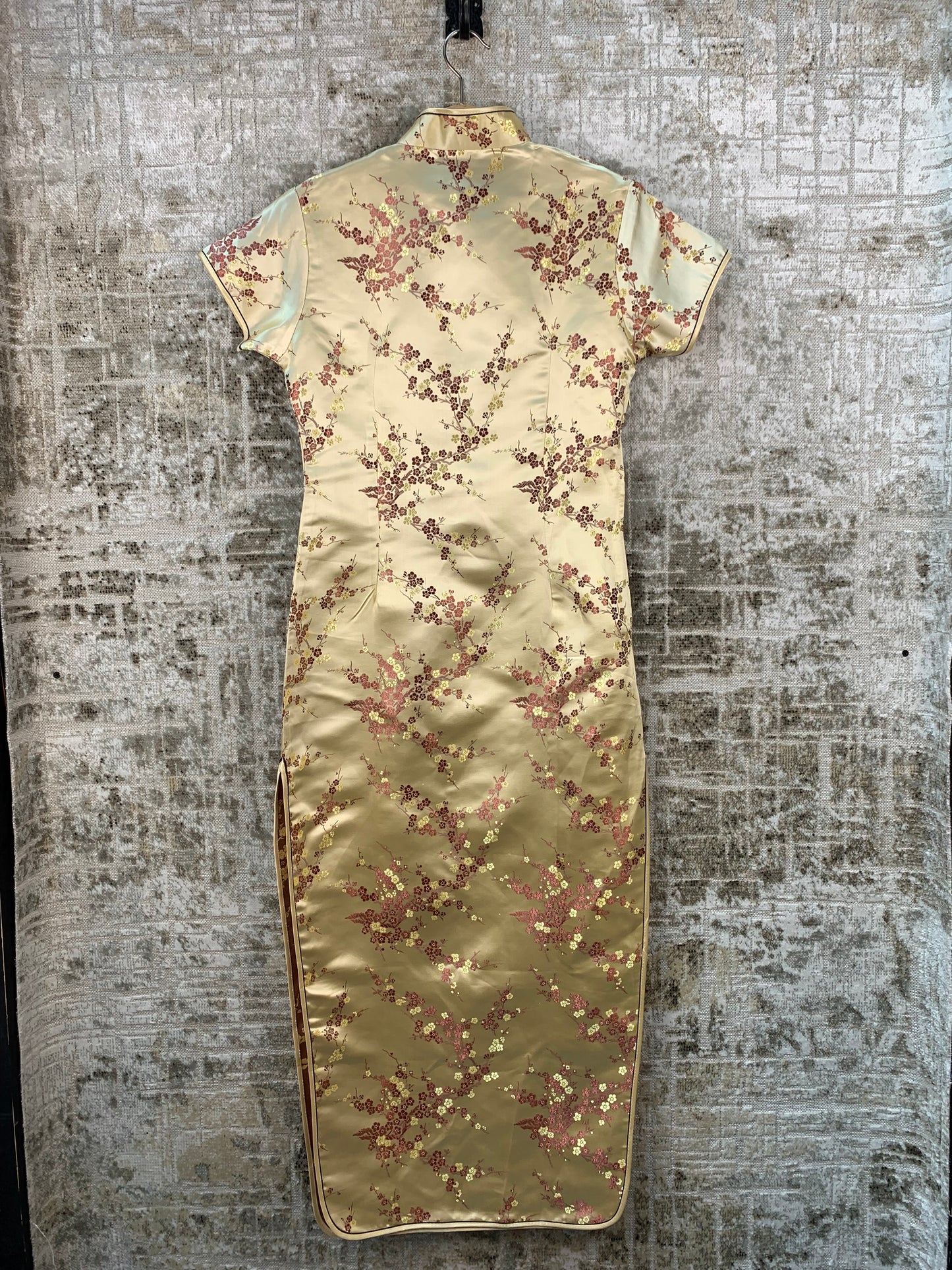 Womens Y2K Cream Chinese Style Asymmetrical Maxi Dress