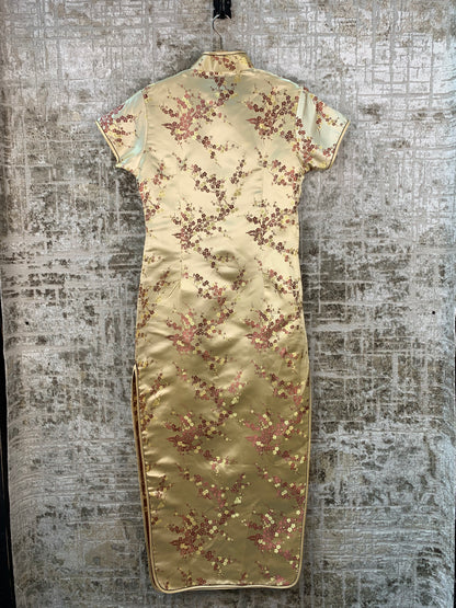 Womens Y2K Cream Chinese Style Asymmetrical Maxi Dress