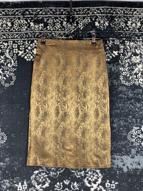 Y2K Women's Golden Snake Skin Print Pencil Skirt
