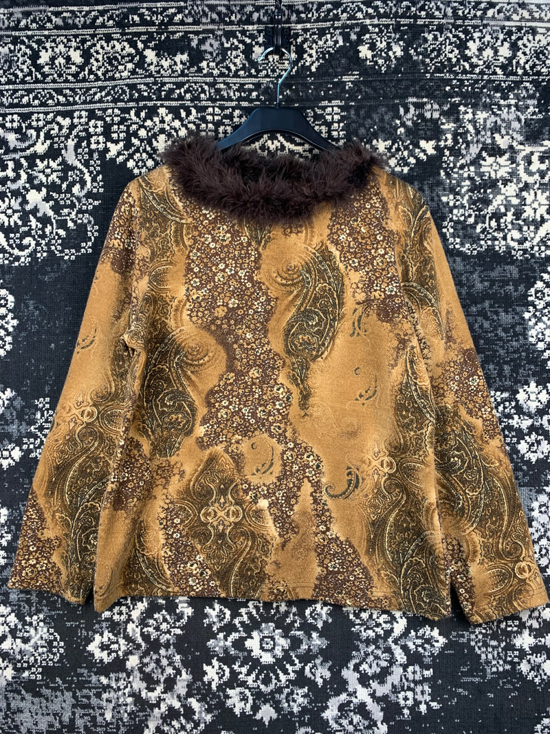 Women's Vintage Brown Paisley Long Sleeve Shirt