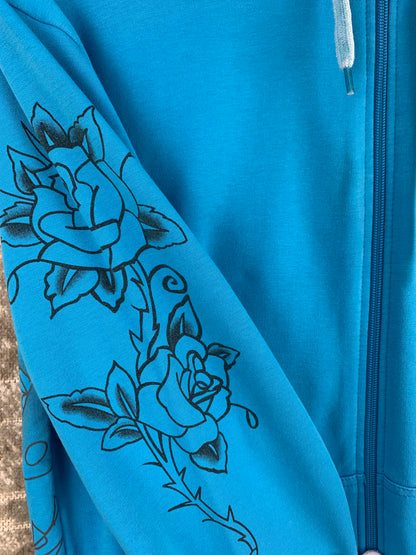 Womens Y2K Tiger Print Blue Zip Up Hoodie